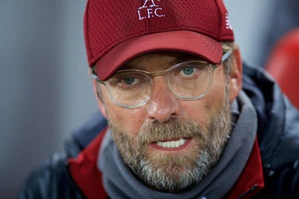 LIVERPOOL, ENGLAND - Wednesday, October 24, 2018: Liverpool's manager Jürgen Klopp before the UEFA Champions League Group C match between Liverpool FC and FK Crvena zvezda (Red Star Belgrade) at Anfield. (Pic by David Rawcliffe/Propaganda)