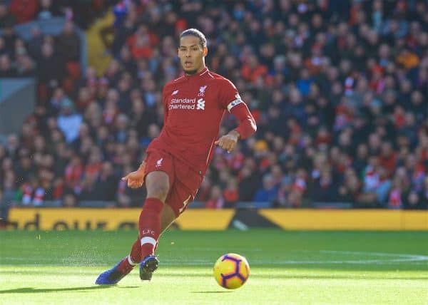 LIVERPOOL, ENGLAND - Saturday, October 27, 2018: Liverpool's captain Virgil van Dijk during the FA Premier League match between Liverpool FC and Cardiff City FC at Anfield. (Pic by David Rawcliffe/Propaganda)