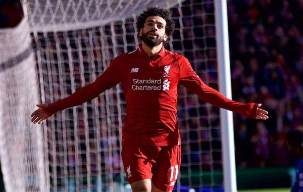 LIVERPOOL, ENGLAND - Saturday, October 27, 2018: Liverpool's Mohamed Salah celebrates scoring the first goal during the FA Premier League match between Liverpool FC and Cardiff City FC at Anfield. (Pic by David Rawcliffe/Propaganda)