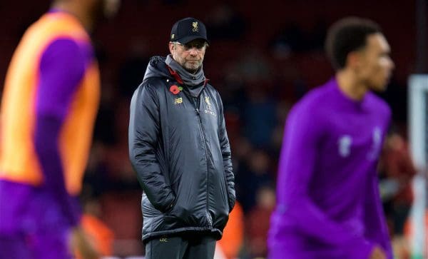 Jurgen Klopp, pre match, purple (Pic by David Rawcliffe/Propaganda)