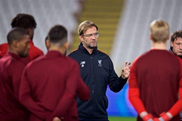 BELGRADE, SERBIA - Monday, November 5, 2018: Liverpool's manager J¸rgen Klopp during a training session ahead of the UEFA Champions League Group C match between FK Crvena zvezda (Red Star Belgrade) and Liverpool FC at Stadion Rajko Miti?. (Pic by David Rawcliffe/Propaganda)