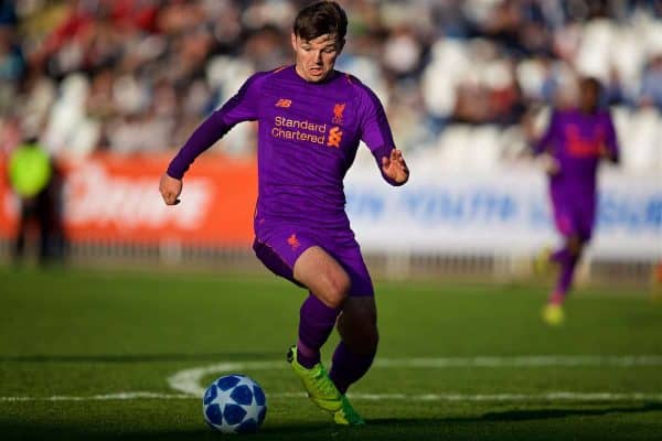 BELGRADE, SERBIA - Tuesday, November 6, 2018: Liverpool's Bobby Duncan during the UEFA Youth League Group C match between FK Crvena zvezda Under-19's and Liverpool FC Under-19's at ?ukari?ki Stadium. (Pic by David Rawcliffe/Propaganda)