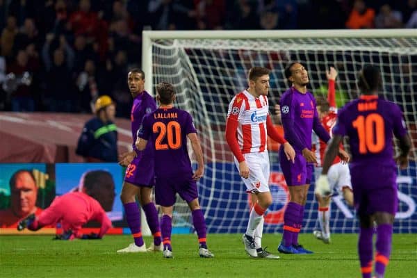 BELGRADE, SERBIA - Tuesday, November 6, 2018: FK Crvena zvezda Milan Pavkov celebrates scoring the second goal during the UEFA Champions League Group C match between FK Crvena zvezda (Red Star Belgrade) and Liverpool FC at Stadion Rajko Miti?. (Pic by David Rawcliffe/Propaganda)