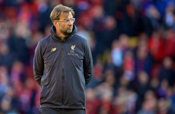 LIVERPOOL, ENGLAND - Sunday, November 11, 2018: Liverpool's manager Jürgen Klopp before the FA Premier League match between Liverpool FC and Fulham FC at Anfield. (Pic by David Rawcliffe/Propaganda)