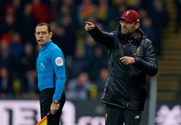 WATFORD, ENGLAND - Saturday, November 24, 2018: Liverpool's manager Jürgen Klopp during the FA Premier League match between Watford FC and Liverpool FC at Vicarage Road. (Pic by David Rawcliffe/Propaganda)