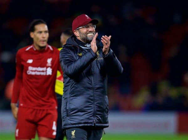 WATFORD, ENGLAND - Saturday, November 24, 2018: Liverpool's manager Jürgen Klopp after the FA Premier League match between Watford FC and Liverpool FC at Vicarage Road. Liverpool won 3-0. Pic by David Rawcliffe/Propaganda)