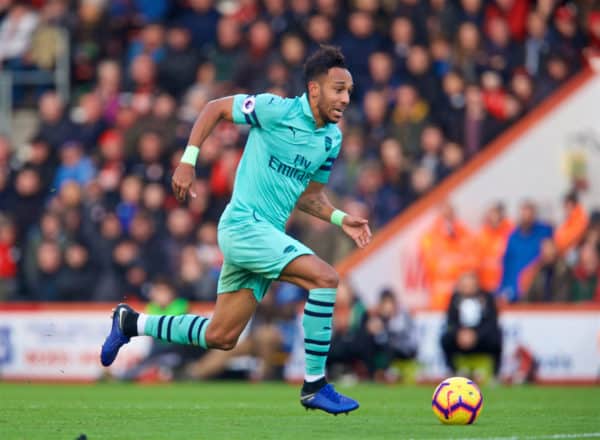 BOURNEMOUTH, ENGLAND - Sunday, November 25, 2018: Arsenal's Pierre-Emerick Aubameyang during the FA Premier League match between AFC Bournemouth and Arsenal FC at the Vitality Stadium. (Pic by David Rawcliffe/Propaganda)