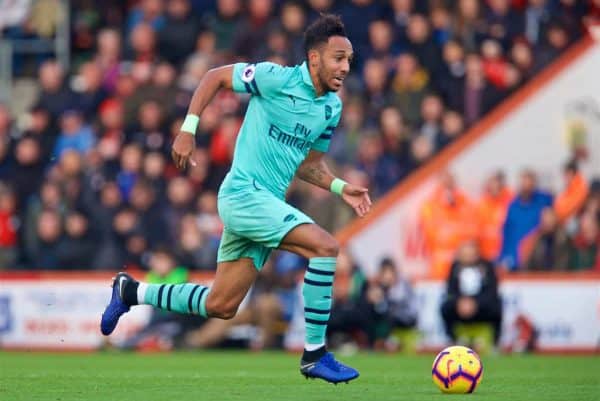 BOURNEMOUTH, ENGLAND - Sunday, November 25, 2018: Arsenal's Pierre-Emerick Aubameyang during the FA Premier League match between AFC Bournemouth and Arsenal FC at the Vitality Stadium. (Pic by David Rawcliffe/Propaganda)