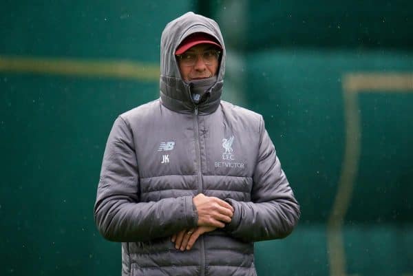 LIVERPOOL, ENGLAND - Tuesday, November 27, 2018: Liverpool's manager Jürgen Klopp during a training session at Melwood ahead of the UEFA Champions League Group C match between Paris Saint-Germain and Liverpool FC. (Pic by David Rawcliffe/Propaganda)