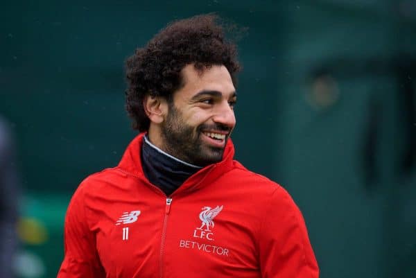 LIVERPOOL, ENGLAND - Tuesday, November 27, 2018: Liverpool's Mohamed Salah during a training session at Melwood ahead of the UEFA Champions League Group C match between Paris Saint-Germain and Liverpool FC. (Pic by David Rawcliffe/Propaganda)