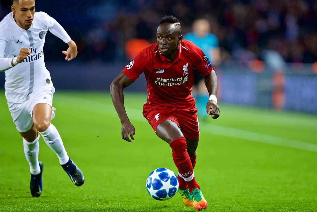 PARIS, FRANCE - Wednesday, November 28, 2018: Liverpool's Sadio Mane during the UEFA Champions League Group C match between Paris Saint-Germain and Liverpool FC at Parc des Princes. (Pic by David Rawcliffe/Propaganda)