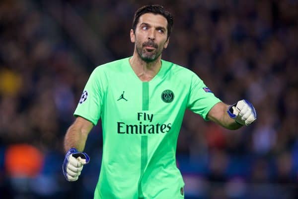 PARIS, FRANCE - Wednesday, November 28, 2018: Paris Saint-Germain's goalkeeper Gianluigi Buffon during the UEFA Champions League Group C match between Paris Saint-Germain and Liverpool FC at Parc des Princes. (Pic by David Rawcliffe/Propaganda)