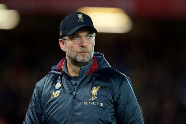 LIVERPOOL, ENGLAND - Sunday, December 2, 2018: Liverpool's manager Jürgen Klopp before the FA Premier League match between Liverpool FC and Everton FC at Anfield, the 232nd Merseyside Derby. (Pic by Paul Greenwood/Propaganda)