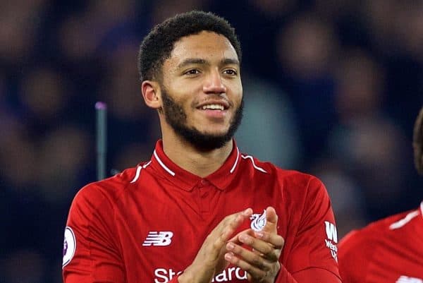 LIVERPOOL, ENGLAND - Sunday, December 2, 2018: Liverpool's Joe Gomez celebrates after a dramatic late injury time winning goal from Divock Origi (R) during the FA Premier League match between Liverpool FC and Everton FC at Anfield, the 232nd Merseyside Derby. Liverpool won 1-0. (Pic by Paul Greenwood/Propaganda)