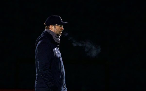 LIVERPOOL, ENGLAND - Monday, December 10, 2018: Liverpool's manager Jürgen Klopp during a training session at Melwood Training Ground ahead of the UEFA Champions League Group C match between Liverpool FC and SSC Napoli. (Pic by David Rawcliffe/Propaganda)