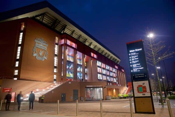 LIVERPOOL, ENGLAND - Tuesday, December 11, 2018: An exterior view of Liverpool's new Main Stand pictured before the UEFA Champions League Group C match between Liverpool FC and SSC Napoli at Anfield. (Pic by David Rawcliffe/Propaganda)