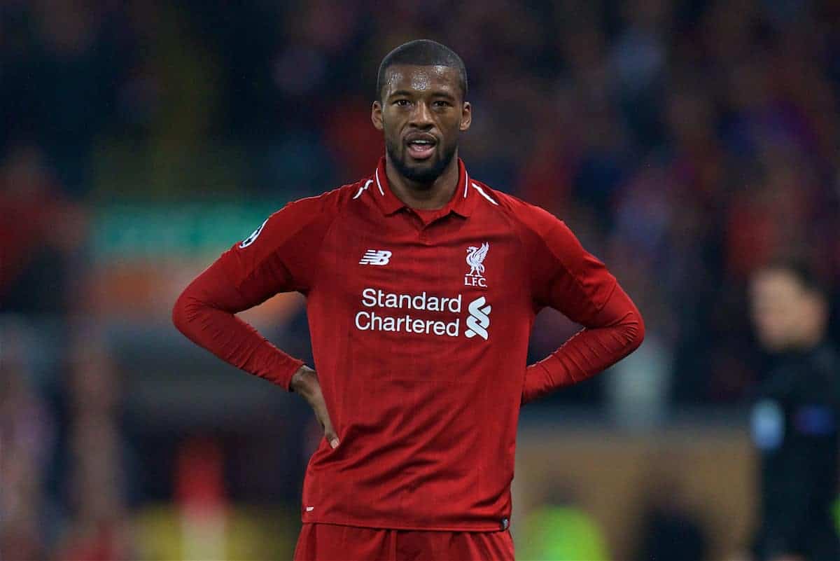 LIVERPOOL, ENGLAND - Tuesday, December 11, 2018: Liverpool's Georginio Wijnaldum during the UEFA Champions League Group C match between Liverpool FC and SSC Napoli at Anfield. (Pic by David Rawcliffe/Propaganda)