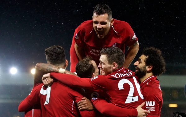 LIVERPOOL, ENGLAND - Sunday, December 16, 2018: Liverpool's Xherdan Shaqiri celebrates scoring the second goal during the FA Premier League match between Liverpool FC and Manchester United FC at Anfield. (Pic by David Rawcliffe/Propaganda)