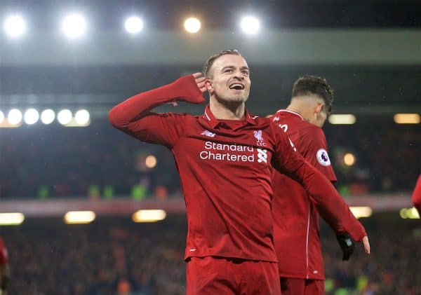 LIVERPOOL, ENGLAND - Sunday, December 16, 2018: Liverpool's 23' celebrates scoring the third goal during the FA Premier League match between Liverpool FC and Manchester United FC at Anfield. (Pic by David Rawcliffe/Propaganda)