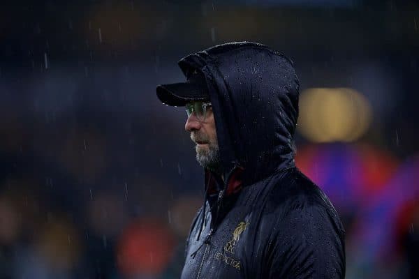 WOLVERHAMPTON, ENGLAND - Friday, December 21, 2018: Liverpool's manager Jürgen Klopp before the FA Premier League match between Wolverhampton Wanderers FC and Liverpool FC at Molineux Stadium. (Pic by David Rawcliffe/Propaganda)