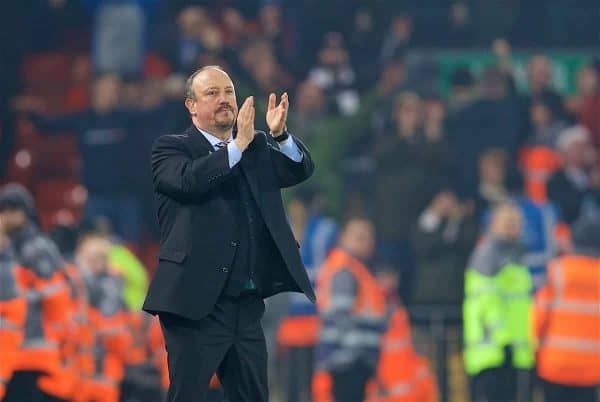 LIVERPOOL, ENGLAND - Boxing Day, Wednesday, December 26, 2018: Newcastle United's manager Rafael Benitez responds with applauds as the Liverpool supporters sing his name after during the FA Premier League match between Liverpool FC and Newcastle United FC at Anfield. Liverpool won 4-0. (Pic by David Rawcliffe/Propaganda)