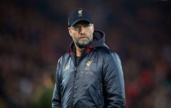 LIVERPOOL, ENGLAND - Saturday, December 29, 2018: Liverpool's manager Jürgen Klopp before the FA Premier League match between Liverpool FC and Arsenal FC at Anfield. (Pic by David Rawcliffe/Propaganda)