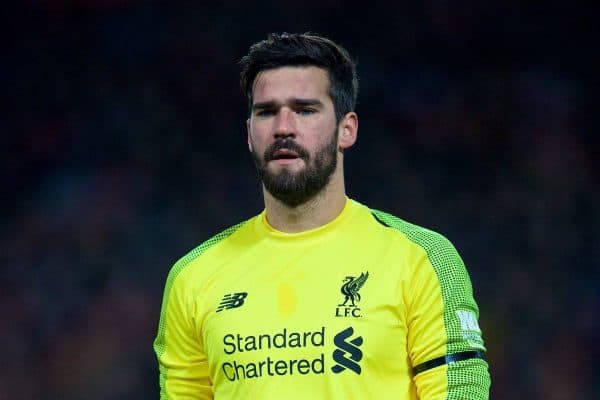 LIVERPOOL, ENGLAND - Saturday, December 29, 2018: Liverpool's goalkeeper Alisson Becker during the FA Premier League match between Liverpool FC and Arsenal FC at Anfield. (Pic by David Rawcliffe/Propaganda)