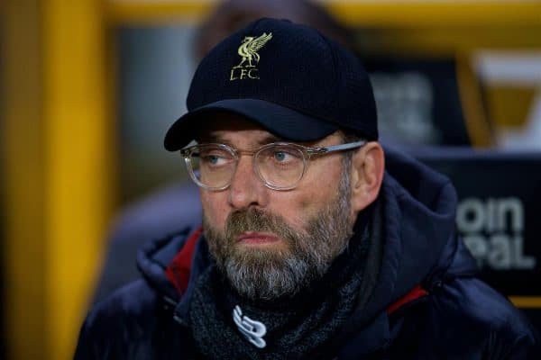 WOLVERHAMPTON, ENGLAND - Monday, January 7, 2019: Liverpool's manager Jürgen Klopp before the FA Cup 3rd Round match between Wolverhampton Wanderers FC and Liverpool FC at Molineux Stadium. (Pic by David Rawcliffe/Propaganda)