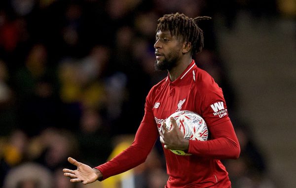 WOLVERHAMPTON, ENGLAND - Monday, January 7, 2019: Liverpool's Divock Origi celebrates scoring the first goal during the FA Cup 3rd Round match between Wolverhampton Wanderers FC and Liverpool FC at Molineux Stadium. (Pic by David Rawcliffe/Propaganda)