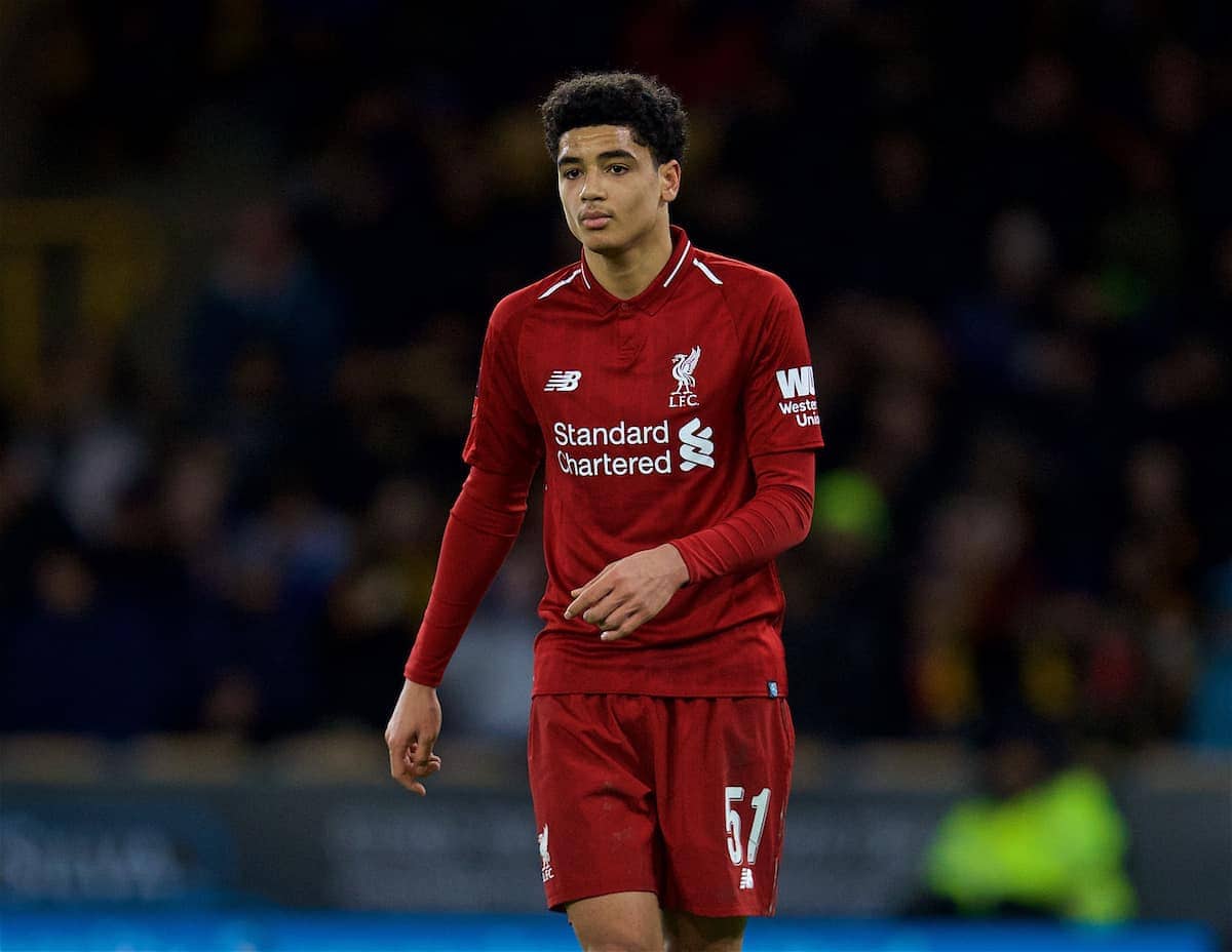 WOLVERHAMPTON, ENGLAND - Monday, January 7, 2019: Liverpool's Ki-Jana Hoever during the FA Cup 3rd Round match between Wolverhampton Wanderers FC and Liverpool FC at Molineux Stadium. (Pic by David Rawcliffe/Propaganda)