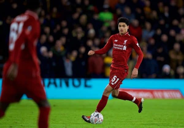 WOLVERHAMPTON, ENGLAND - Monday, January 7, 2019: Liverpool's Ki-Jana Hoever during the FA Cup 3rd Round match between Wolverhampton Wanderers FC and Liverpool FC at Molineux Stadium. (Pic by David Rawcliffe/Propaganda)