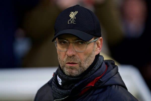 BRIGHTON AND HOVE, ENGLAND - Saturday, January 12, 2019: Liverpool's manager Jürgen Klopp before the FA Premier League match between Brighton & Hove Albion FC and Liverpool FC at the American Express Community Stadium. (Pic by David Rawcliffe/Propaganda)