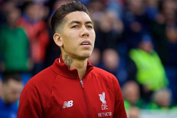 BRIGHTON AND HOVE, ENGLAND - Saturday, January 12, 2019: Liverpool's Roberto Firmino before the FA Premier League match between Brighton & Hove Albion FC and Liverpool FC at the American Express Community Stadium. (Pic by David Rawcliffe/Propaganda)