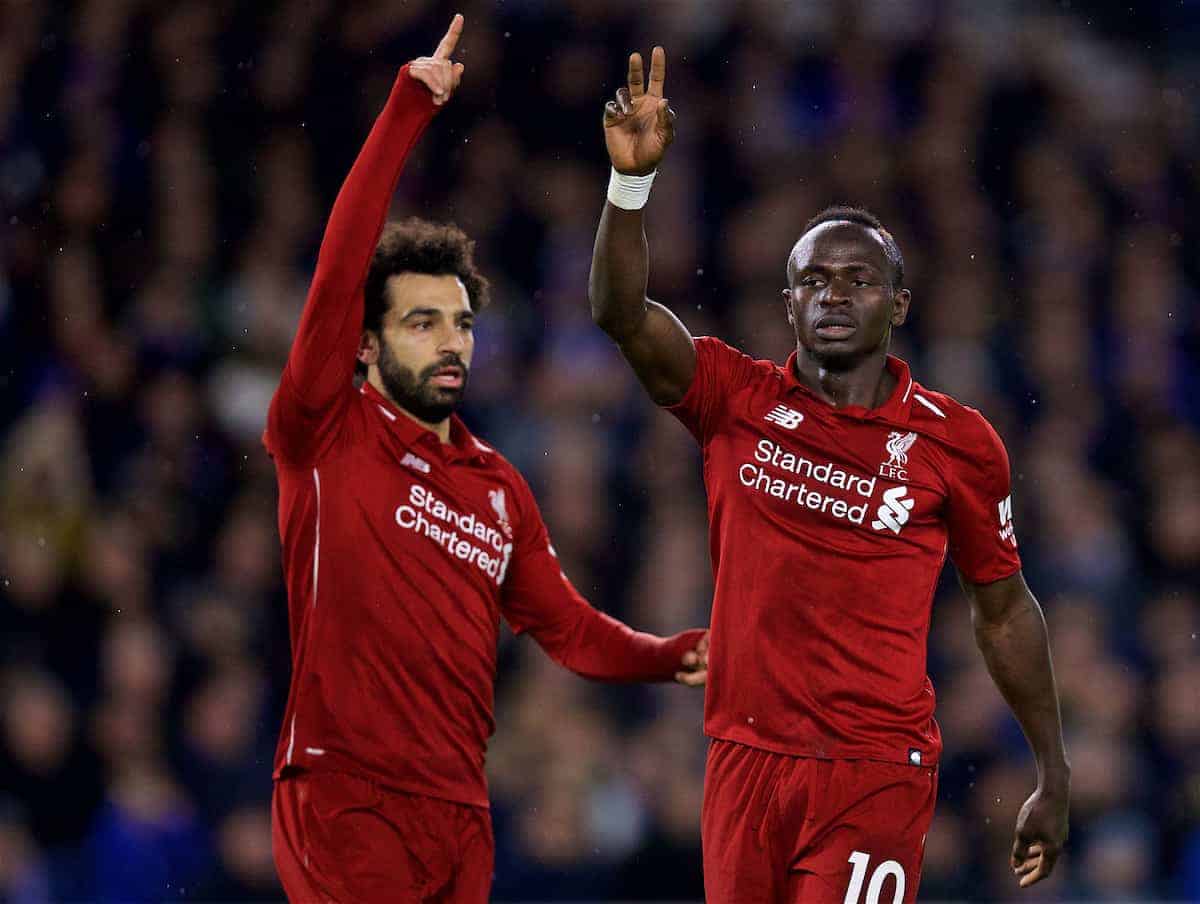 BRIGHTON AND HOVE, ENGLAND - Saturday, January 12, 2019: Liverpool's Mohamed Salah (L) and Said Mane during the FA Premier League match between Brighton & Hove Albion FC and Liverpool FC at the American Express Community Stadium. (Pic by David Rawcliffe/Propaganda)