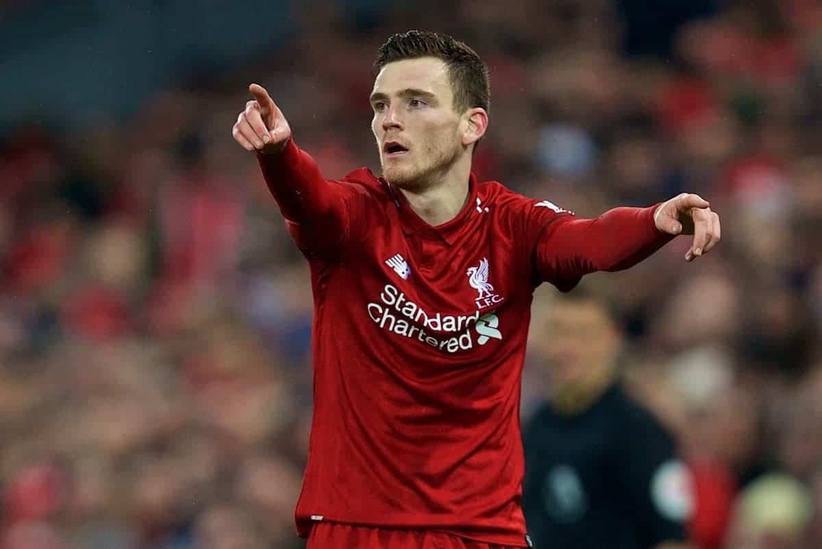 LIVERPOOL, ENGLAND - Saturday, January 19, 2019: Liverpool's Andy Robertson during the FA Premier League match between Liverpool FC and Crystal Palace FC at Anfield. (Pic by David Rawcliffe/Propaganda)