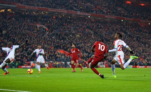 LIVERPOOL, ENGLAND - Saturday, January 19, 2019: Liverpool's Sadio Mane scores the fourth goal during the FA Premier League match between Liverpool FC and Crystal Palace FC at Anfield. (Pic by David Rawcliffe/Propaganda)