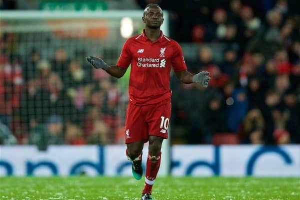 LIVERPOOL, ENGLAND - Wednesday, January 30, 2019: Liverpool's Sadio Mane celebrates scoring the first goal during the FA Premier League match between Liverpool FC and Leicester City FC at Anfield. (Pic by David Rawcliffe/Propaganda)