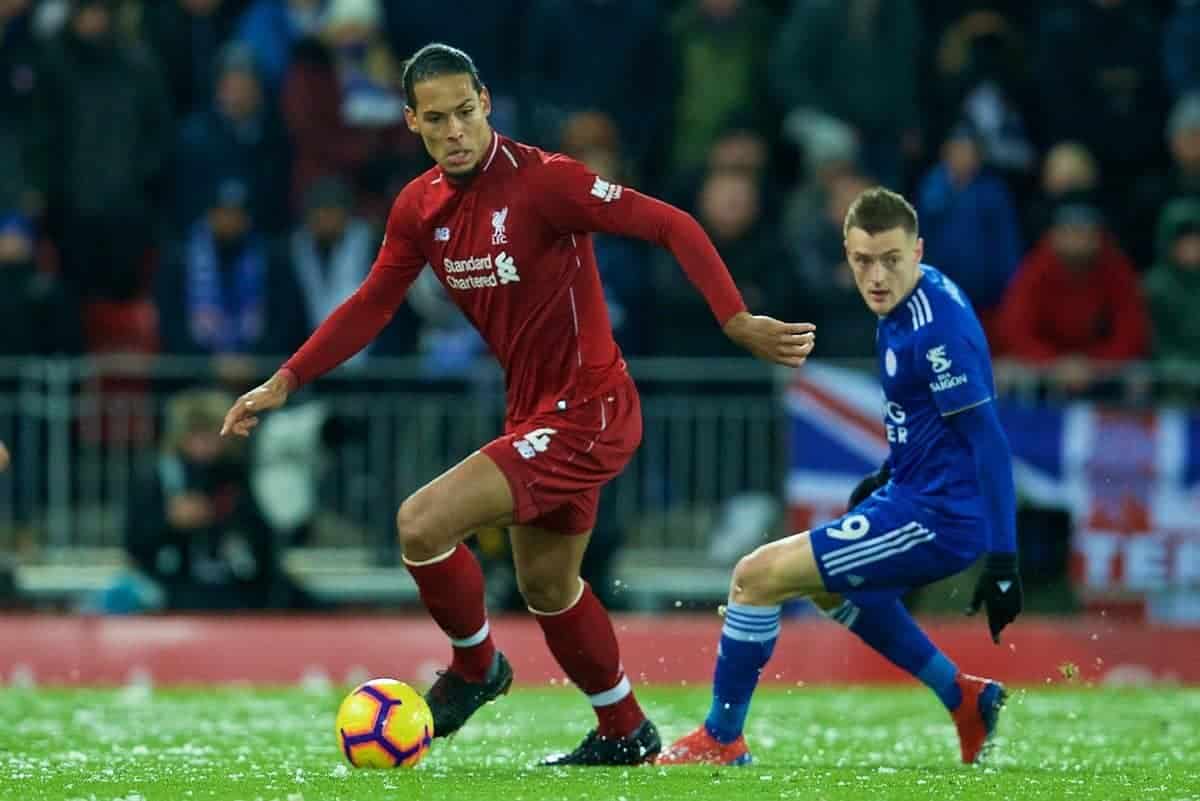 LIVERPOOL, ENGLAND - Wednesday, January 30, 2019: Liverpool's Virgil van Dijk during the FA Premier League match between Liverpool FC and Leicester City FC at Anfield. (Pic by David Rawcliffe/Propaganda)