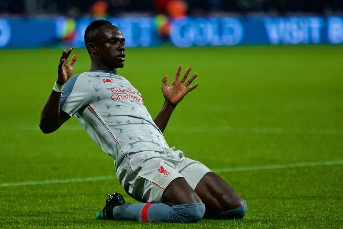 LONDON, ENGLAND - Monday, February 4, 2019: Liverpool's Sadio Mane celebrates scoring the first goal during the FA Premier League match between West Ham United FC and Liverpool FC at the London Stadium. (Pic by David Rawcliffe/Propaganda)