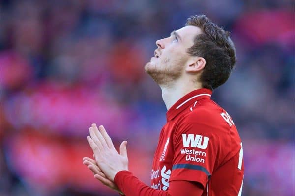 LIVERPOOL, ENGLAND - Saturday, February 9, 2019: Liverpool's Andy Robertson before the FA Premier League match between Liverpool FC and AFC Bournemouth at Anfield. (Pic by David Rawcliffe/Propaganda)