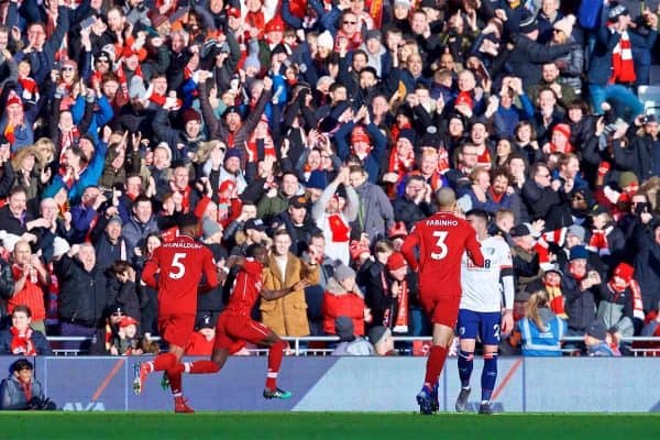 LIVERPOOL, ENGLAND - Saturday, February 9, 2019: Liverpool's Sadio Mane celebrates scoring the first goal during the FA Premier League match between Liverpool FC and AFC Bournemouth at Anfield. (Pic by David Rawcliffe/Propaganda)