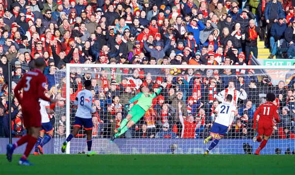 LIVERPOOL, ENGLAND - Saturday, February 9, 2019: AFC Bournemouth's goalkeeper Artur Boruc is beaten for second goal, scored by Georginio Wijnaldum, during the FA Premier League match between Liverpool FC and AFC Bournemouth at Anfield. (Pic by David Rawcliffe/Propaganda)