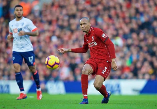 LIVERPOOL, ENGLAND - Saturday, February 9, 2019: Liverpool's Fabio Henrique Tavares 'Fabinho' during the FA Premier League match between Liverpool FC and AFC Bournemouth at Anfield. (Pic by David Rawcliffe/Propaganda)