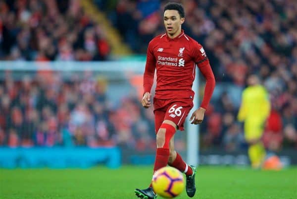 LIVERPOOL, ENGLAND - Saturday, February 9, 2019: Liverpool's Trent Alexander-Arnold