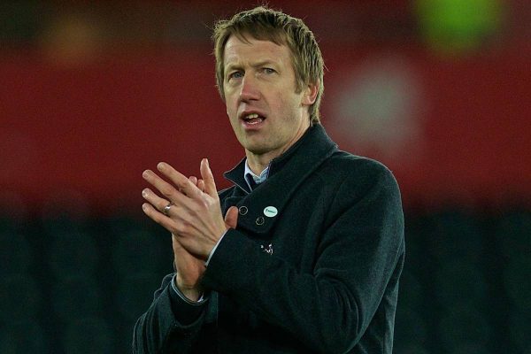 SWANSEA, WALES - Sunday, February 17, 2019: Swansea City' manager Graham Potter applauds the supporters after the 4-1 victory over Brentford during the FA Cup 5th Round match between Swansea City FC and Brentford FC at the Liberty Stadium. (Pic by David Rawcliffe/Propaganda)