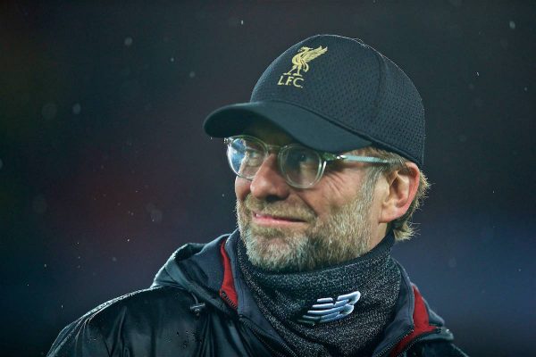 LIVERPOOL, ENGLAND - Tuesday, February 19, 2019: Liverpool's manager J¸rgen Klopp before the UEFA Champions League Round of 16 1st Leg match between Liverpool FC and FC Bayern M¸nchen at Anfield. (Pic by David Rawcliffe/Propaganda)