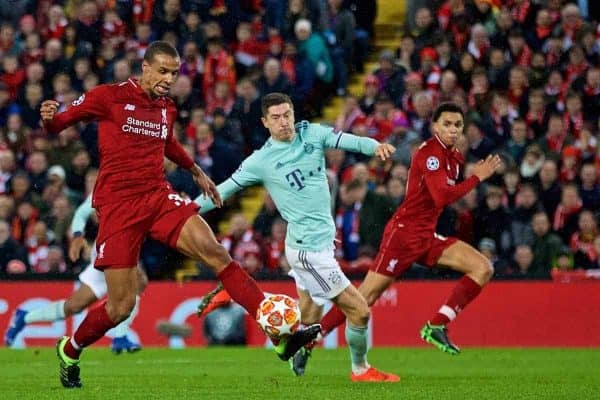 LIVERPOOL, ENGLAND - Tuesday, February 19, 2019: Liverpool's Fabio Henrique Tavares 'Fabinho' shoots during the UEFA Champions League Round of 16 1st Leg match between Liverpool FC and FC Bayern M¸nchen at Anfield. (Pic by David Rawcliffe/Propaganda)