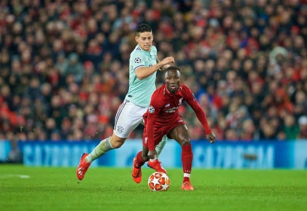 LIVERPOOL, ENGLAND - Tuesday, February 19, 2019: Liverpool's Naby Keita during the UEFA Champions League Round of 16 1st Leg match between Liverpool FC and FC Bayern München at Anfield. (Pic by David Rawcliffe/Propaganda)