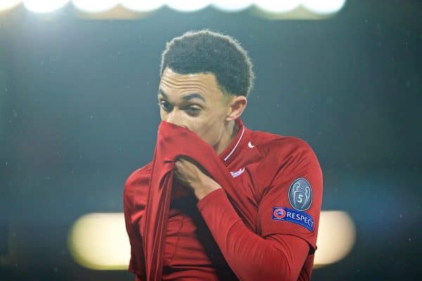 LIVERPOOL, ENGLAND - Tuesday, February 19, 2019: Liverpool's Trent Alexander-Arnold during the UEFA Champions League Round of 16 1st Leg match between Liverpool FC and FC Bayern München at Anfield. (Pic by David Rawcliffe/Propaganda)