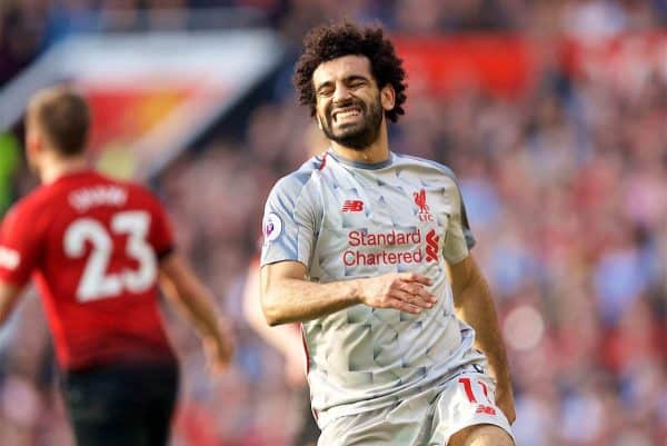 MANCHESTER, ENGLAND - Sunday, February 24, 2019: Liverpool's Mohamed Salah looks dejected during the FA Premier League match between Manchester United FC and Liverpool FC at Old Trafford. (Pic by David Rawcliffe/Propaganda)